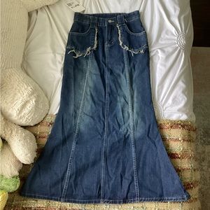 Dark wash denim maxi skirt
